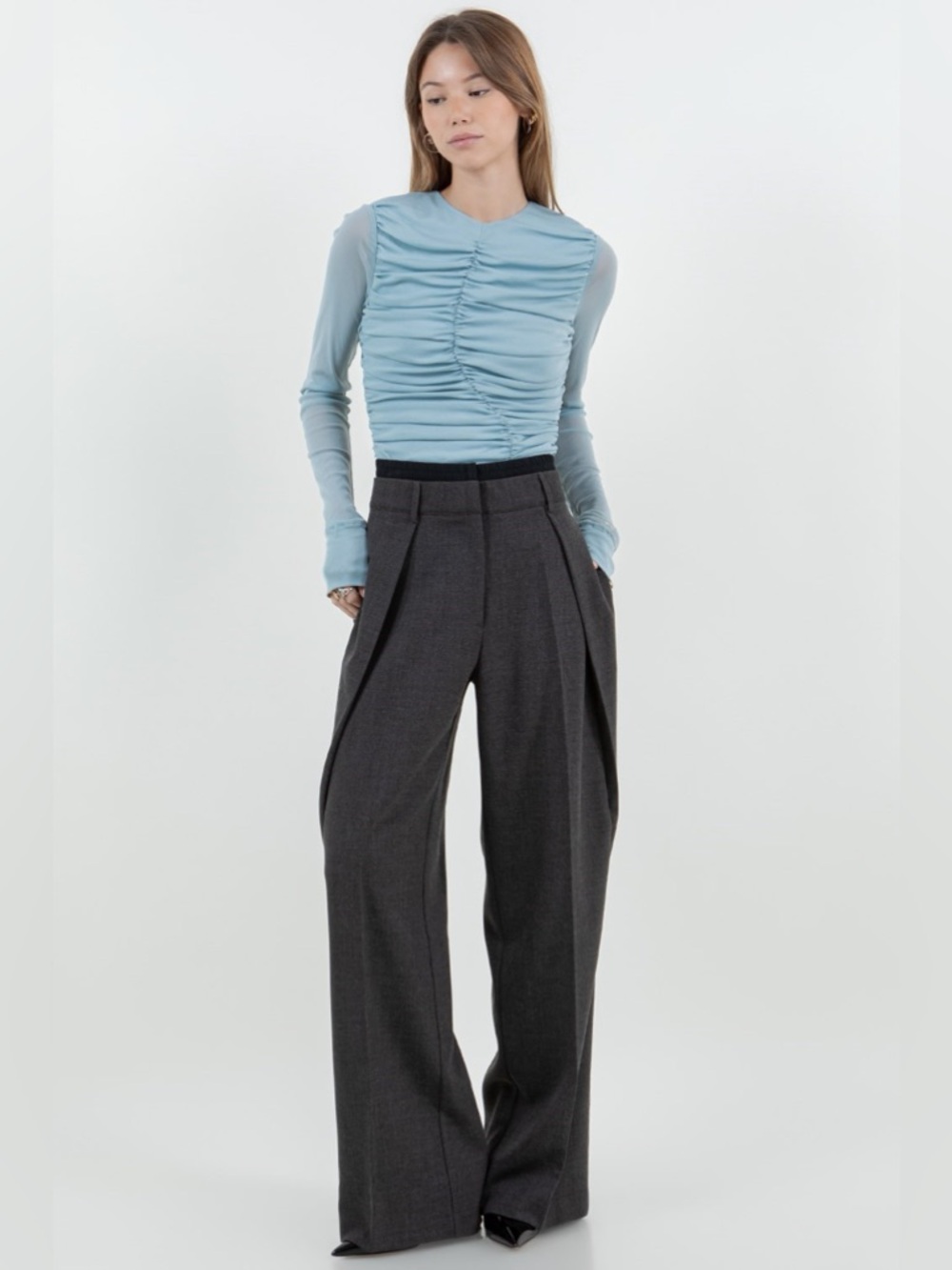 High Waisted Leg Trousers - Tailored Pleated Dress Pants Minimalist Chic